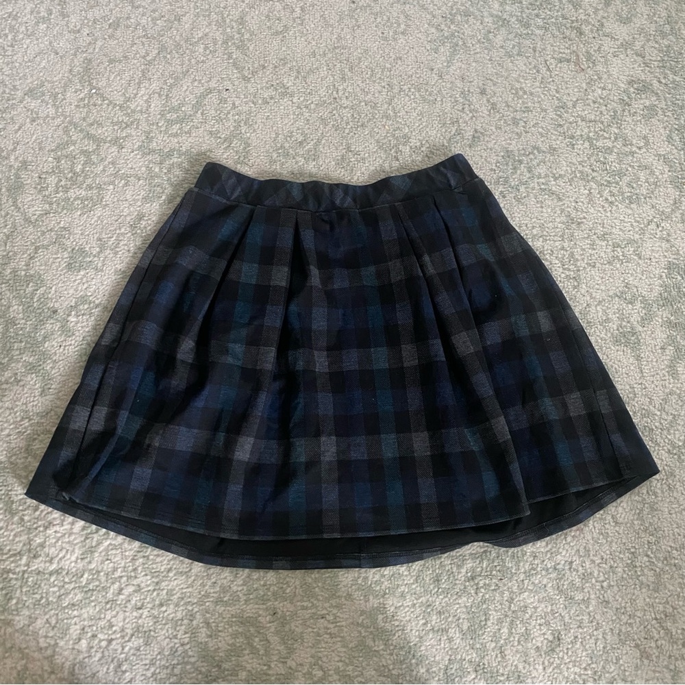 Black blue plaid pleated mini skirt